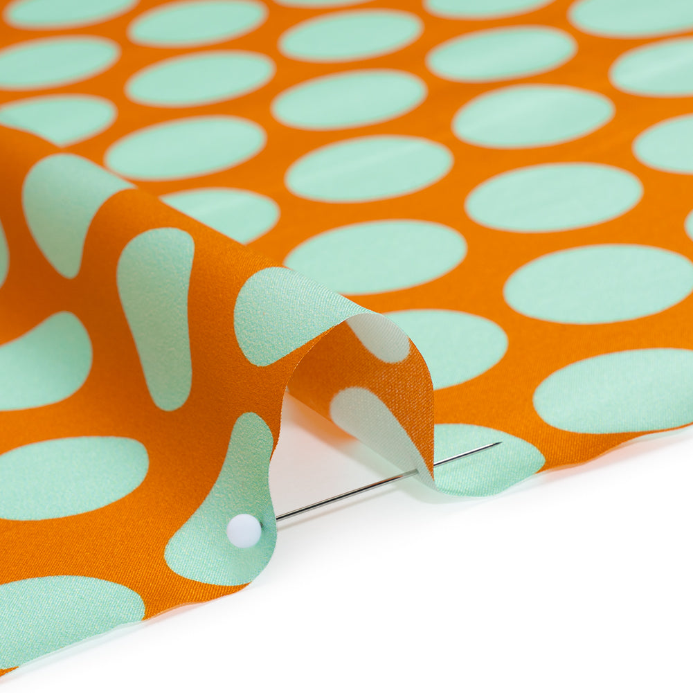 Silk Charmeuse Print 16MM, Made in Italy - Orange and Mint Polka Dot Gradients