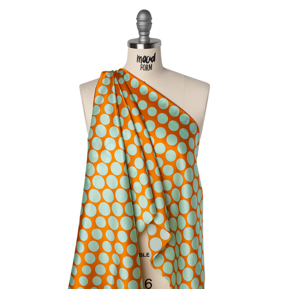 Silk Charmeuse Print 16MM, Made in Italy - Orange and Mint Polka Dot Gradients