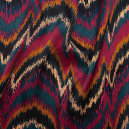 Silk Charmeuse Print 16MM, Made in Italy - Navy, Magenta and Gold Ikat Marbled Waves
