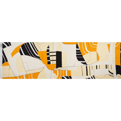 Silk Charmeuse Print 16MM, Made in Italy - Off White, Golden Yellow and Black Abstract