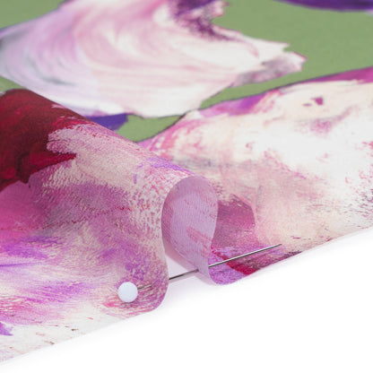 Silk Charmeuse Print 16MM, Made in Italy - Sage Green, Purple and Pink Painterly Flowers