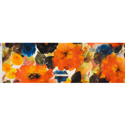 Silk Charmeuse Print 16MM, Made in Italy - Orange, Dark Green and Yellow Painterly Floral
