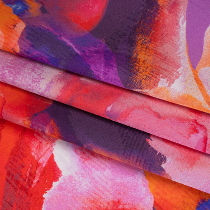Silk Charmeuse Print 16MM, Made in Italy - Purple, Crimson and Orange Watercolor Flowers