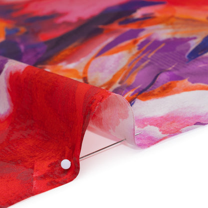 Silk Charmeuse Print 16MM, Made in Italy - Purple, Crimson and Orange Watercolor Flowers