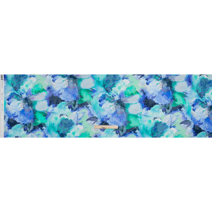 Silk Charmeuse Print 16MM, Made in Italy - Blue, Green and Light Purple Watercolor Flowers