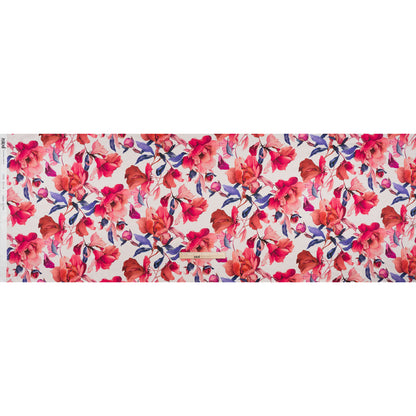 Silk Charmeuse Print 16MM, Made in Italy - White, Bright Pink and Blue Blooming Roses