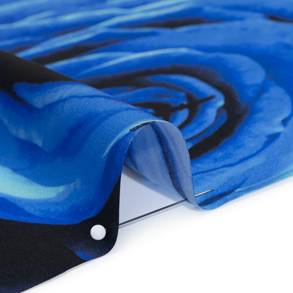 Silk Charmeuse Print 16MM, Made in Italy - Blue, White and Black Rose Bouquet