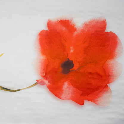 Silk Charmeuse Panel 16MM, Made in Italy - Red, Green and White Watercolor Rose