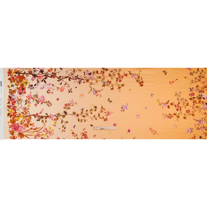 Silk Charmeuse Print 16MM, Made in Italy - Peach Ombre with Pink and Brown Floral Borders