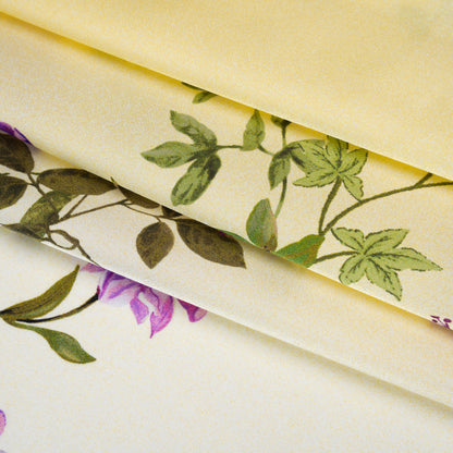 Silk Charmeuse Print 16MM, Made in Italy - Yellow Ombre with Purple and Blue Floral Borders
