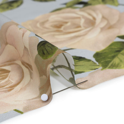Silk Charmeuse Print 16MM, Made in Italy - Pale Blue, White and Green Bunches of Roses