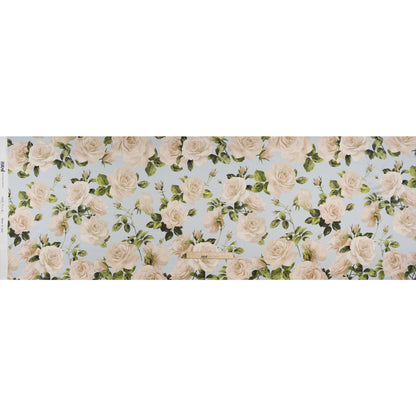Silk Charmeuse Print 16MM, Made in Italy - Pale Blue, White and Green Bunches of Roses