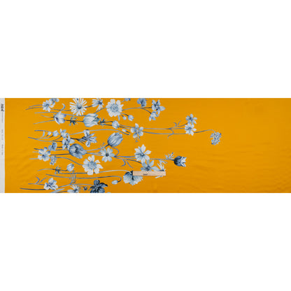 Silk Charmeuse Print 16MM, Made in Italy - Golden Yellow and Blue Floral Border