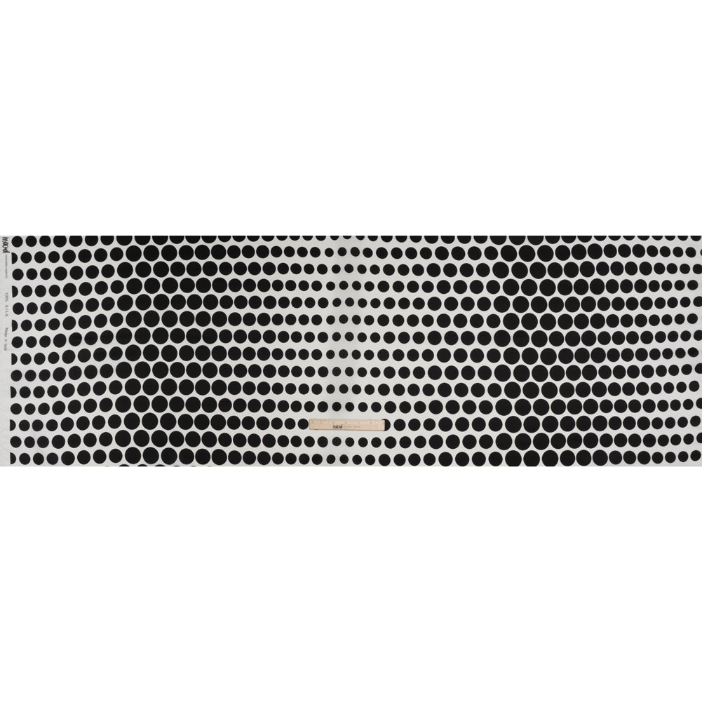 Heavy Silk Satin-Faced Organza, Made in Italy - Black and White Polka Dot Gradients