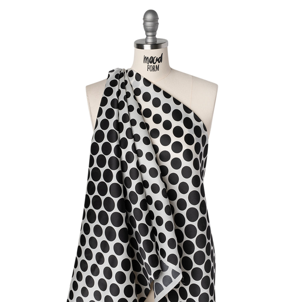 Heavy Silk Satin-Faced Organza, Made in Italy - Black and White Polka Dot Gradients