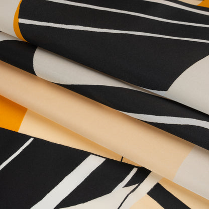 Heavy Silk Satin-Faced Organza, Made in Italy - Off White, Golden Yellow and Black Abstract