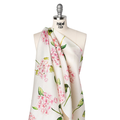 Heavy Silk Satin-Faced Organza, Made in Italy - White, Pink and Green Hydrangeas
