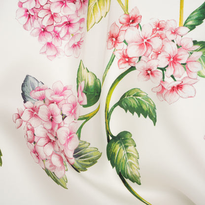 Heavy Silk Satin-Faced Organza, Made in Italy - White, Pink and Green Hydrangeas