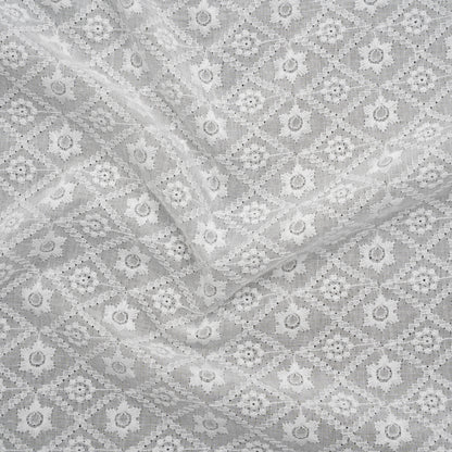 Embroidered Eyelet Cotton Voile - White Flowers in Diamond Lattice - Naomi Collection