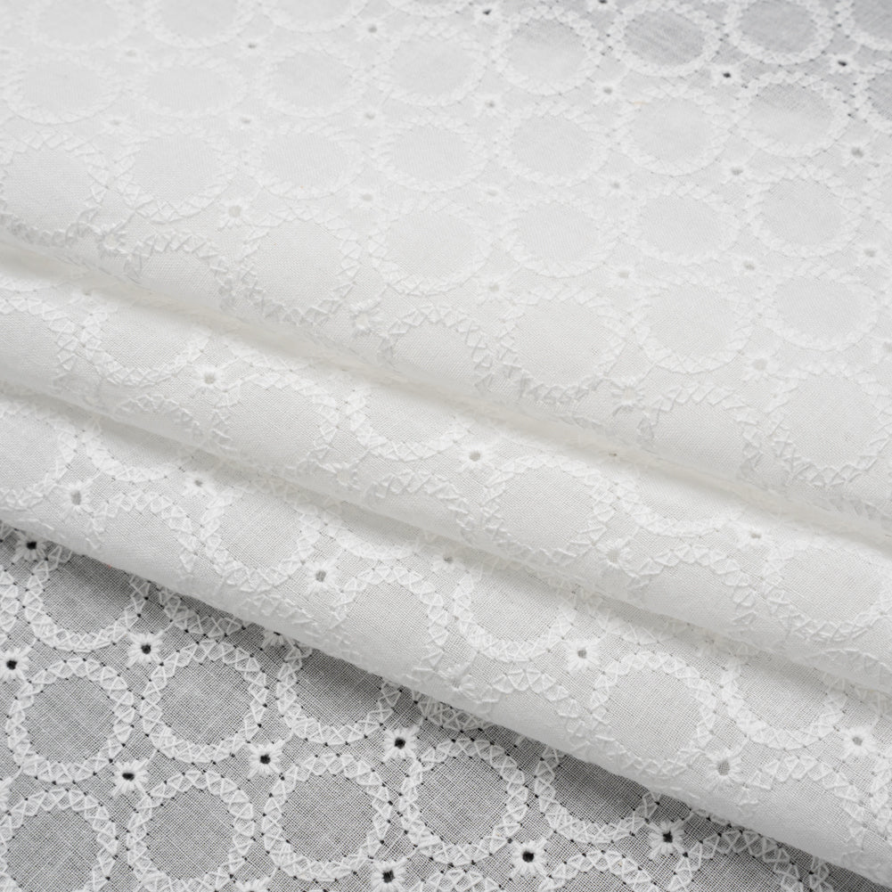 Embroidered Eyelet Cotton Voile - White Circles - Naomi Collection