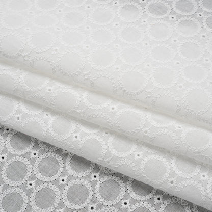Embroidered Eyelet Cotton Voile - White Circles - Naomi Collection