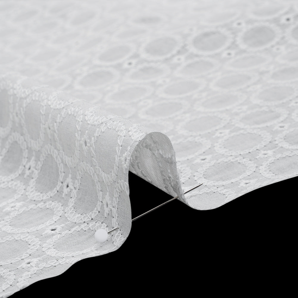 Embroidered Eyelet Cotton Voile - White Circles - Naomi Collection