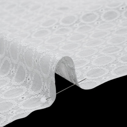 Embroidered Eyelet Cotton Voile - White Circles - Naomi Collection