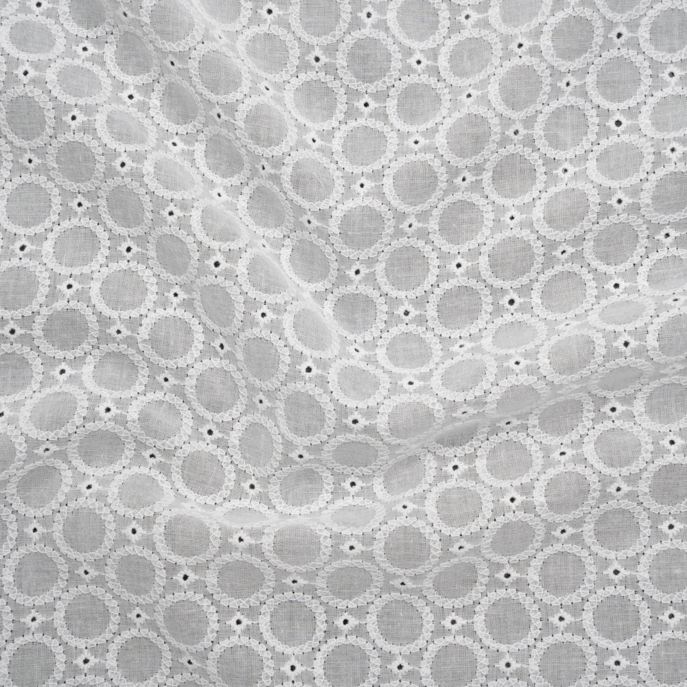 Embroidered Eyelet Cotton Voile - White Circles - Naomi Collection
