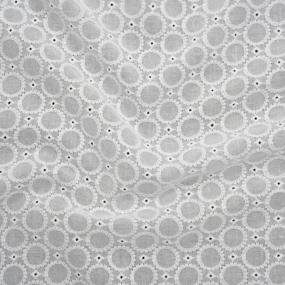 Embroidered Eyelet Cotton Voile - White Circles - Naomi Collection