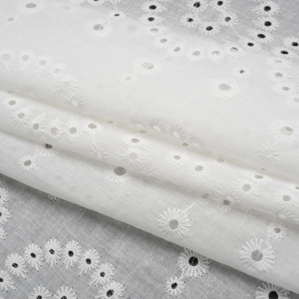 Embroidered Eyelet Cotton Voile - White Big Circles - Naomi Collection