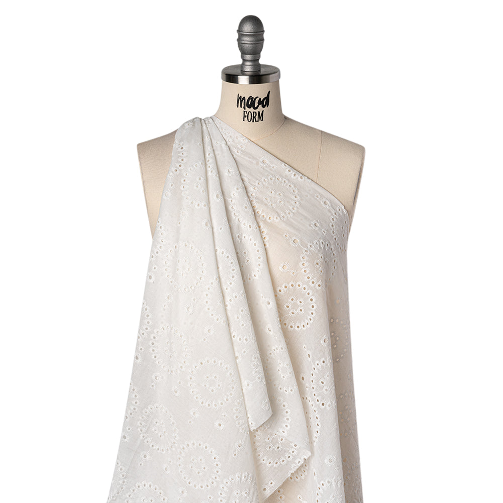 Embroidered Eyelet Cotton Voile - White Big Circles - Naomi Collection