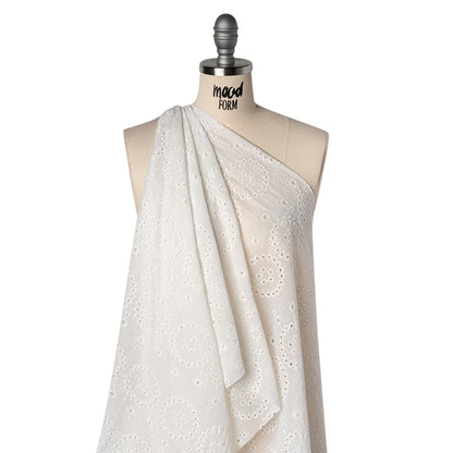 Embroidered Eyelet Cotton Voile - White Big Circles - Naomi Collection