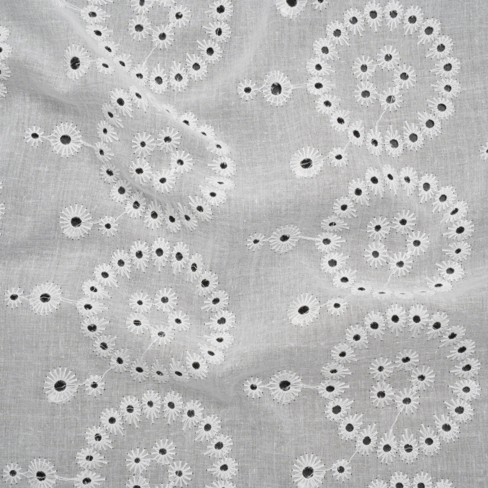Embroidered Eyelet Cotton Voile - White Big Circles - Naomi Collection