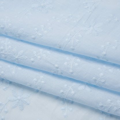 Embroidered Eyelet Cotton Voile - Pale Aqua Flowers on Branches - Naomi Collection