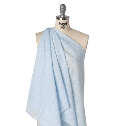 Embroidered Eyelet Cotton Voile - Pale Aqua Flowers on Branches - Naomi Collection