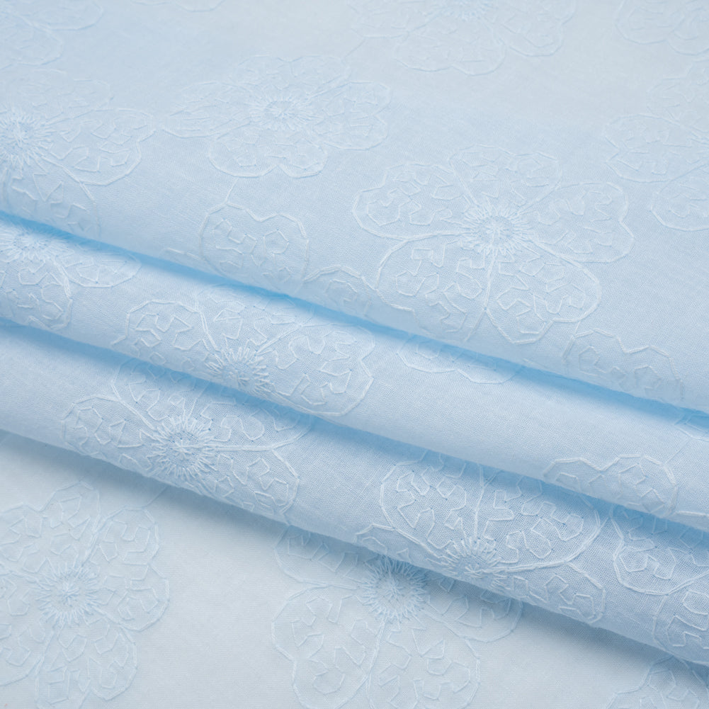 Embroidered Eyelet Cotton Voile - Pale Aqua Big Tossed Flowers - Naomi Collection