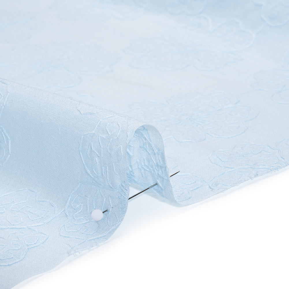 Embroidered Eyelet Cotton Voile - Pale Aqua Big Tossed Flowers - Naomi Collection