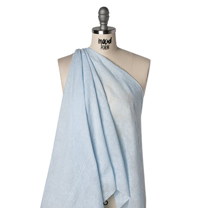 Embroidered Eyelet Cotton Voile - Pale Aqua Big Tossed Flowers - Naomi Collection