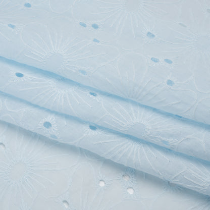 Embroidered Eyelet Cotton Voile - Pale Aqua All-Over Flowers - Naomi Collection