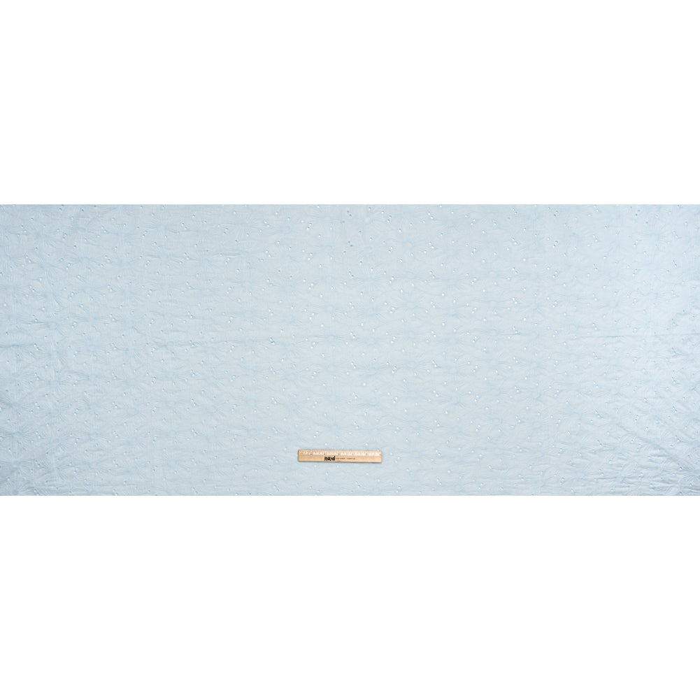 Embroidered Eyelet Cotton Voile - Pale Aqua All-Over Flowers - Naomi Collection