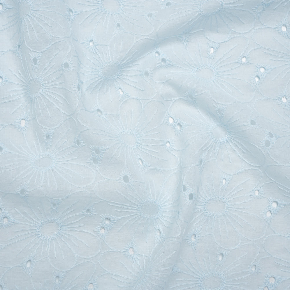 Embroidered Eyelet Cotton Voile - Pale Aqua All-Over Flowers - Naomi Collection