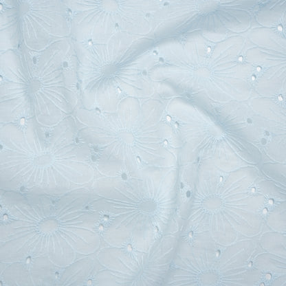 Embroidered Eyelet Cotton Voile - Pale Aqua All-Over Flowers - Naomi Collection