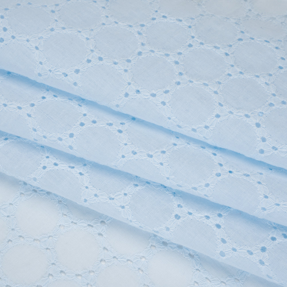 Embroidered Eyelet Cotton Voile - Pale Aqua Circles of Circles - Naomi Collection