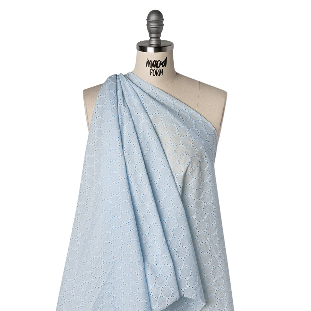 Embroidered Eyelet Cotton Voile - Pale Aqua Circles of Circles - Naomi Collection