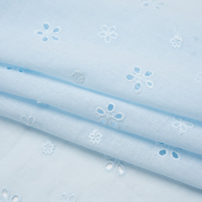 Embroidered Eyelet Cotton Voile - Pale Aqua Floating Flowers - Naomi Collection