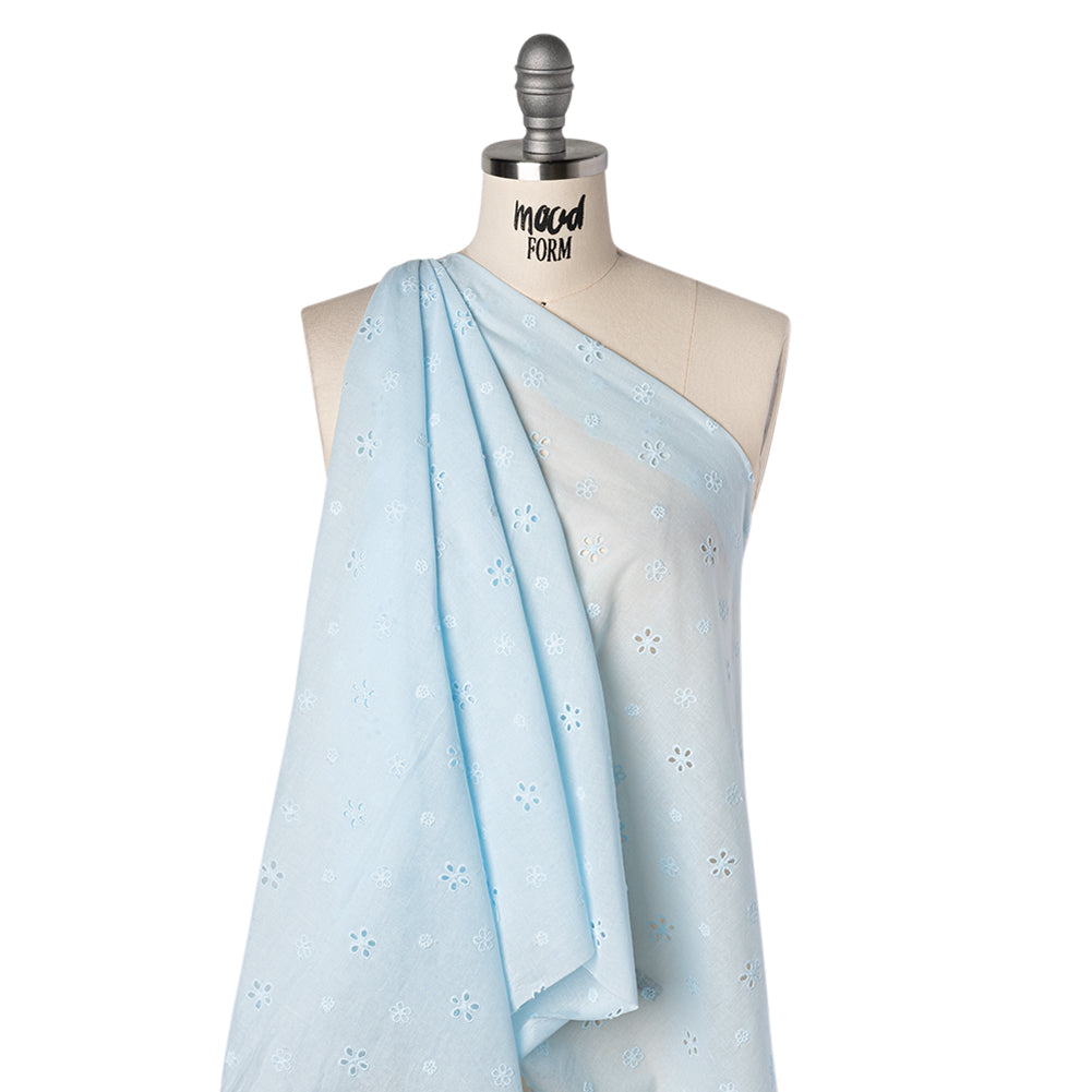 Embroidered Eyelet Cotton Voile - Pale Aqua Floating Flowers - Naomi Collection