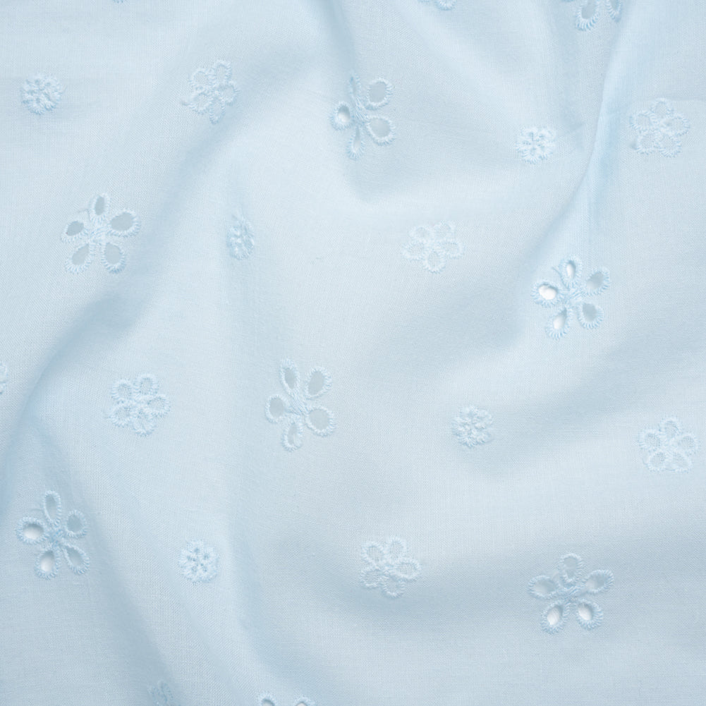 Embroidered Eyelet Cotton Voile - Pale Aqua Floating Flowers - Naomi Collection