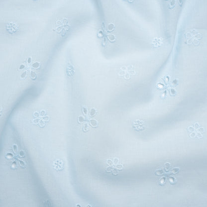 Embroidered Eyelet Cotton Voile - Pale Aqua Floating Flowers - Naomi Collection