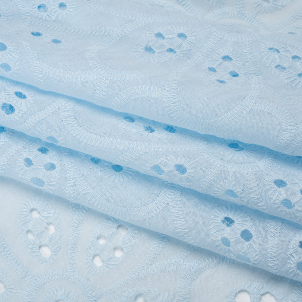 Embroidered Eyelet Cotton Voile - Pale Aqua Big Flowers - Naomi Collection