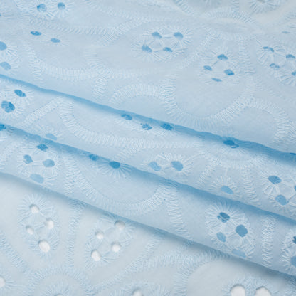 Embroidered Eyelet Cotton Voile - Pale Aqua Big Flowers - Naomi Collection